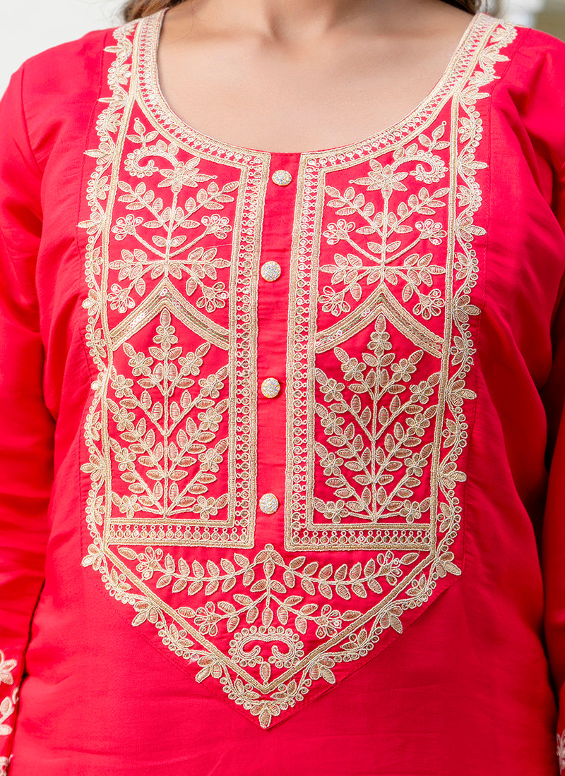 Vellora Silk Blend Pink Party Wear Embroidery Work Readymade Salwar Suit