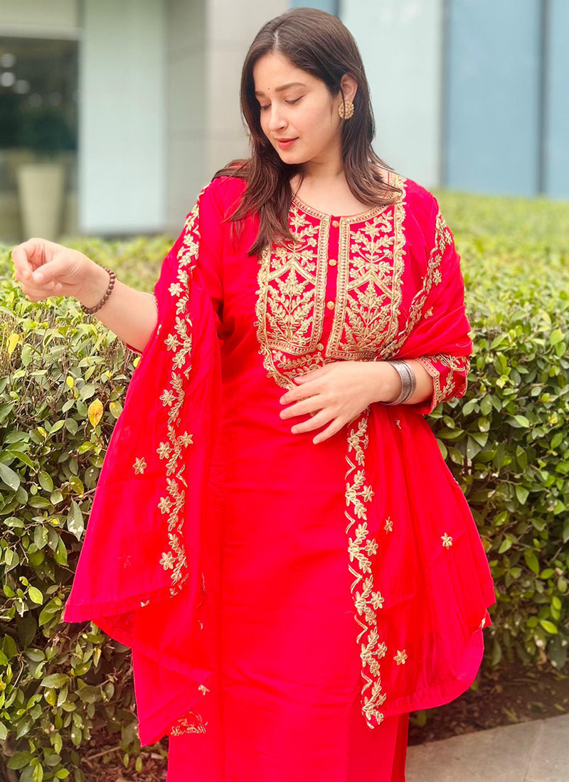 Vellora Silk Blend Pink Party Wear Embroidery Work Readymade Salwar Suit