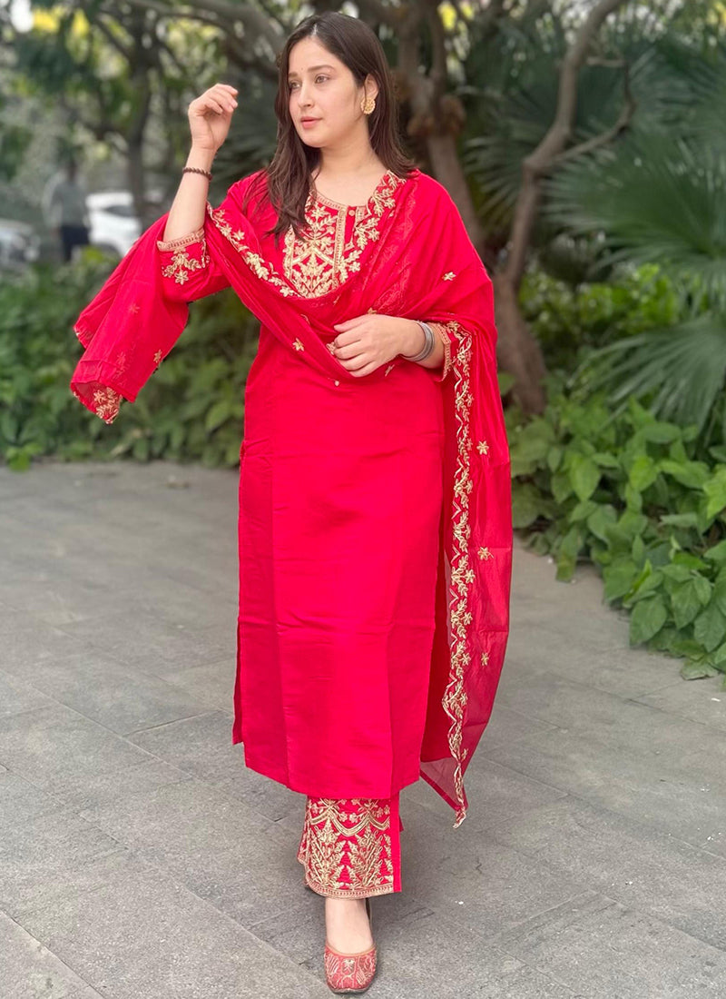 Vellora Silk Blend Pink Party Wear Embroidery Work Readymade Salwar Suit