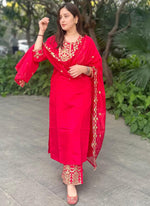 Thumbnail for Vellora Silk Blend Pink Party Wear Embroidery Work Readymade Salwar Suit