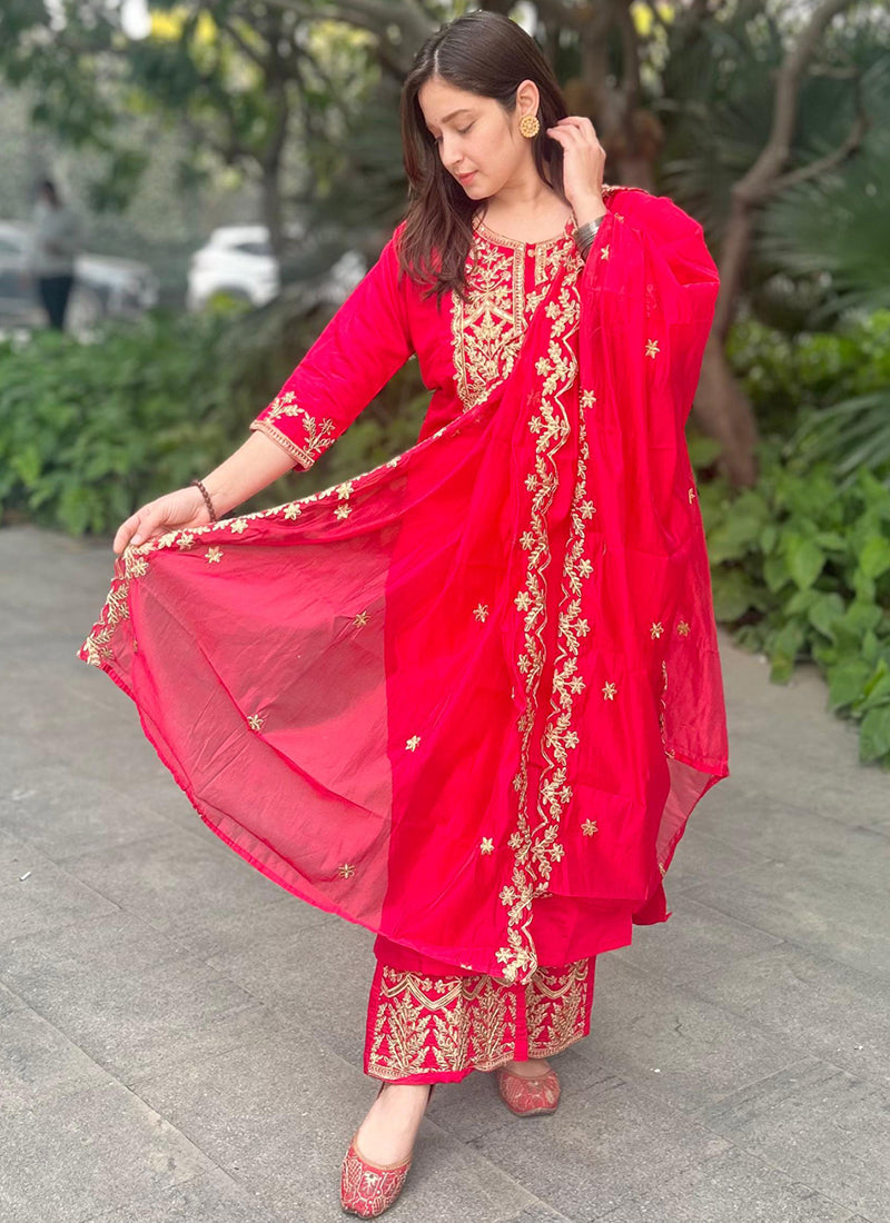 Vellora Silk Blend Pink Party Wear Embroidery Work Readymade Salwar Suit