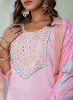 Thumbnail for Vellora Silk Blend Baby Pink Party Wear Embroidery Work Readymade Salwar Suit