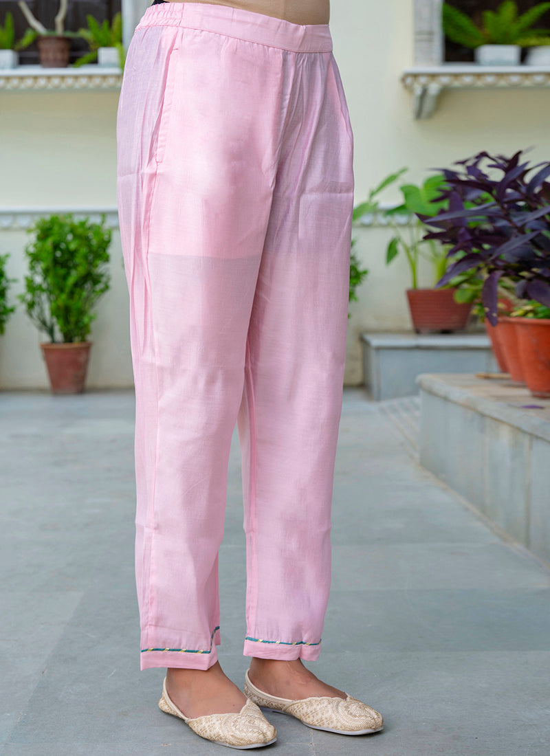Vellora Silk Blend Baby Pink Party Wear Embroidery Work Readymade Salwar Suit
