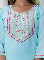 Thumbnail for Vellora Silk Blend Sky Blue Party Wear Embroidery Work Readymade Salwar Suit