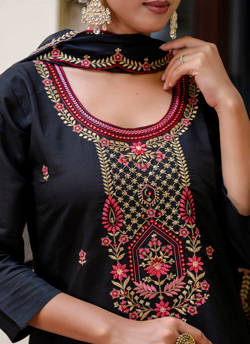 Vellora Silk Blend Black Party Wear Embroidery Work Readymade Salwar Suit
