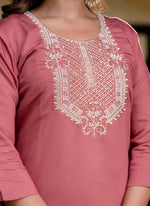 Thumbnail for Vellora Silk Blend Dusty Rose Party Wear Embroidery Work Readymade Salwar Suit