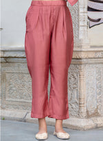 Thumbnail for Vellora Silk Blend Dusty Rose Party Wear Embroidery Work Readymade Salwar Suit