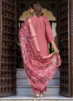 Thumbnail for Vellora Silk Blend Dusty Rose Party Wear Embroidery Work Readymade Salwar Suit