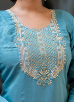 Thumbnail for Vellora Silk Blend Blue Party Wear Embroidery Work Readymade Salwar Suit