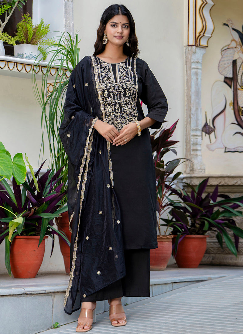 Vellora Silk Blend Black Party Wear Embroidery Work Readymade Salwar Suit