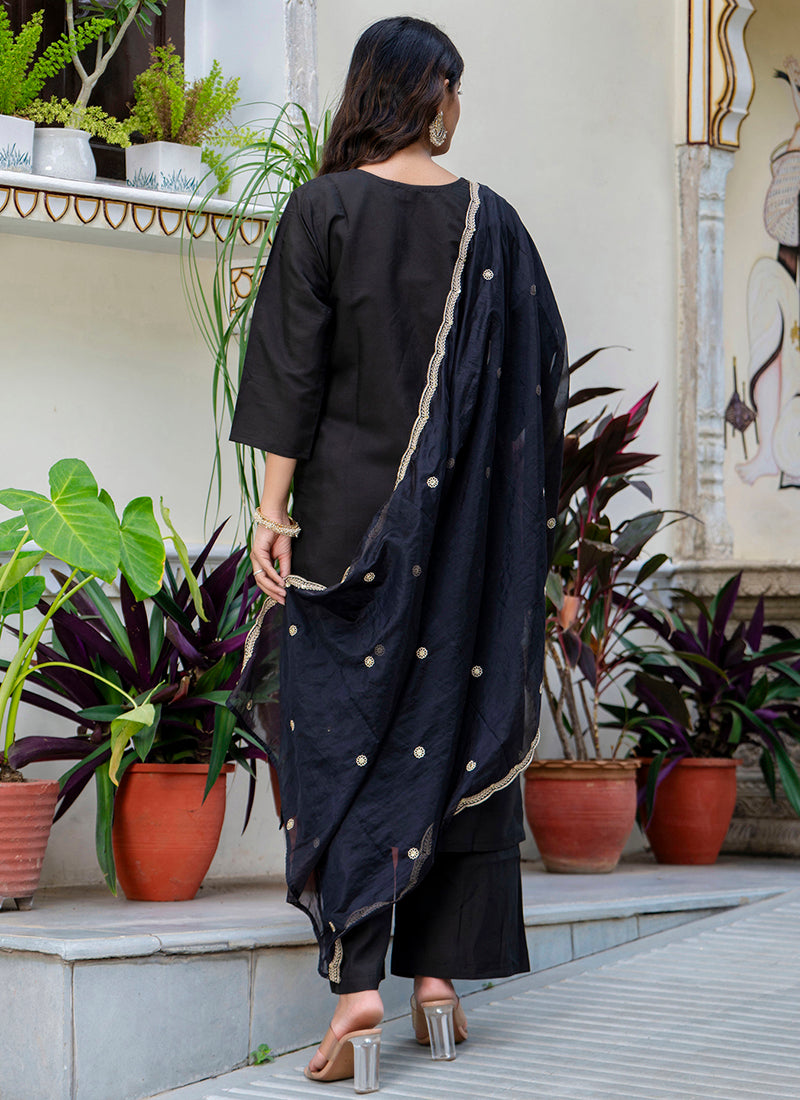 Vellora Silk Blend Black Party Wear Embroidery Work Readymade Salwar Suit
