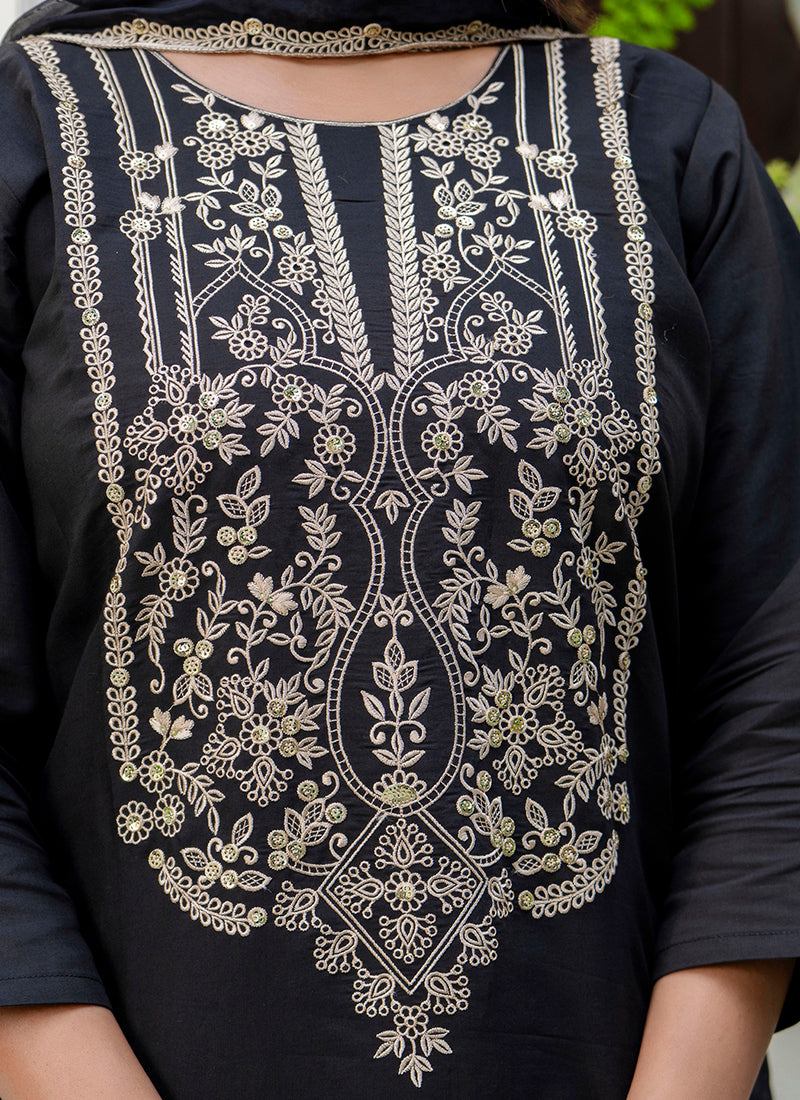 Vellora Silk Blend Black Party Wear Embroidery Work Readymade Salwar Suit