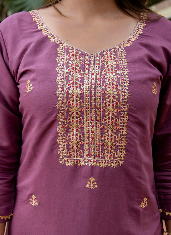 Vellora Silk Blend Lavender Occasional Wear Embroidery Work Readymade Salwar Suit