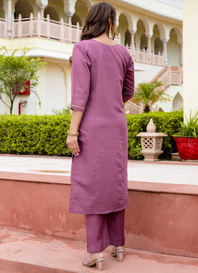 Vellora Silk Blend Lavender Occasional Wear Embroidery Work Readymade Salwar Suit