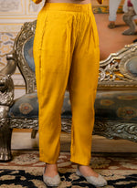 Thumbnail for Vellora Silk Blend Mustard Occasional Wear Embroidery Work Readymade Salwar Suit
