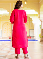 Thumbnail for Vellora Silk Blend Hot Pink Occasional Wear Embroidery Work Readymade Salwar Suit