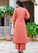 Thumbnail for Vellora Silk Blend Peach Casual Wear Embroidery Work Readymade Salwar Suit