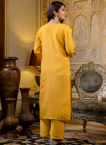 Thumbnail for Vellora Silk Blend Yellow Casual Wear Embroidery Work Readymade Salwar Suit