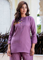 Thumbnail for Vellora Silk Blend Lavender Casual Wear Hand Work Readymade Salwar Suit