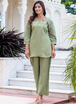 Thumbnail for Vellora Silk Blend Pista Casual Wear Hand Work Readymade Salwar Suit