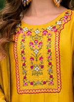 Thumbnail for Vellora Vichitra Silk Mustard Party Wear Embroidery Work Readymade Salwar Suit