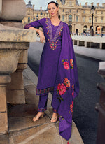 Thumbnail for Vellora Viscose Silk Purple Ocassional Wear Embroidery Work Readymade Salwar Suit