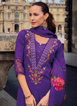 Thumbnail for Vellora Viscose Silk Purple Ocassional Wear Embroidery Work Readymade Salwar Suit