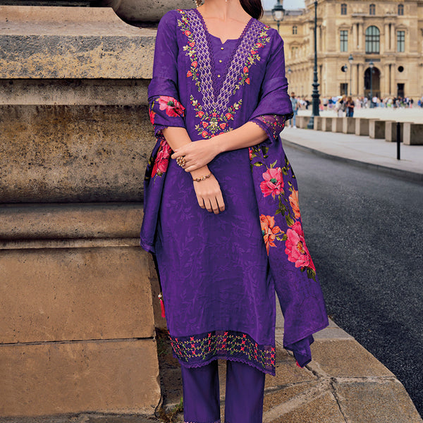 Vellora Viscose Silk Purple Ocassional Wear Embroidery Work Readymade Salwar Suit - Distacart