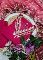 Thumbnail for Vellora Vichitra Silk Rani Pink Casual Wear Embroidery Work Readymade Salwar Suit