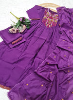 Thumbnail for Vellora Viscose Chanderi Violet Casual Wear Embroidery Work Readymade Anarkali Suit
