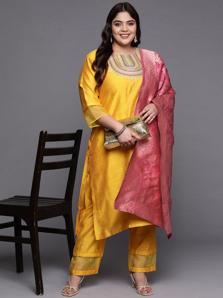 Sztori Plus Size Ethnic Motifs Embroidered Regular Kurta & Palazzos With Dupatta - Distacart