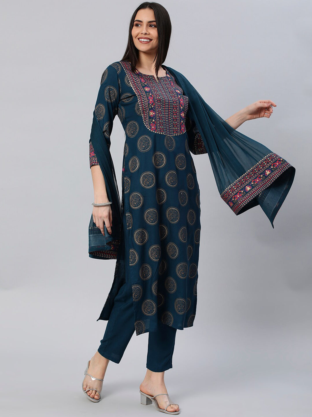 Kalini Ethnic Motifs Printed Regular Kurta with Trousers & Dupatta - Distacart