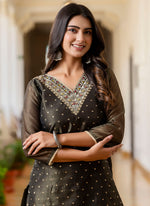 Thumbnail for Vellora Shimmer Silk Black Casual Wear Embroidery Work Readymade Kurti