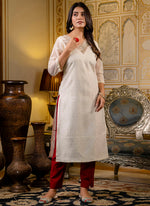 Thumbnail for Vellora Shimmer Silk White Casual Wear Embroidery Work Readymade Kurti