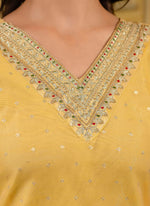 Thumbnail for Vellora Shimmer Silk Yellow Casual Wear Embroidery Work Readymade Kurti