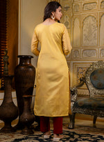 Thumbnail for Vellora Shimmer Silk Yellow Casual Wear Embroidery Work Readymade Kurti