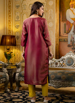 Thumbnail for Vellora Shimmer Silk Brown Casual Wear Embroidery Work Readymade Kurti