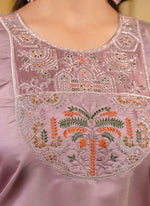 Thumbnail for Vellora Shimmer Silk Lavender Casual Wear Embroidery Work Readymade Kurti