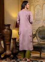 Thumbnail for Vellora Shimmer Silk Lavender Casual Wear Embroidery Work Readymade Kurti