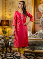 Thumbnail for Vellora Shimmer Silk Rani Casual Wear Embroidery Work Readymade Kurti