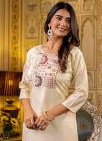 Thumbnail for Vellora Shimmer Silk Cream Casual Wear Embroidery Work Readymade Kurti
