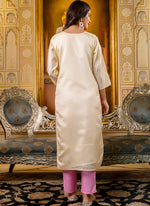Thumbnail for Vellora Shimmer Silk Cream Casual Wear Embroidery Work Readymade Kurti