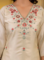 Thumbnail for Vellora Silk Blend Cream Occasional Wear Embroidery Work Readymade Salwar Suit