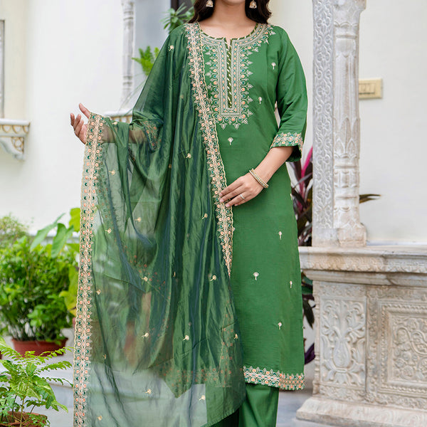 Vellora Silk Blend Green Occasional Wear Embroidery Work Readymade Salwar Suit - Distacart