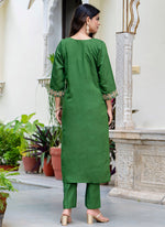 Thumbnail for Vellora Silk Blend Green Occasional Wear Embroidery Work Readymade Salwar Suit