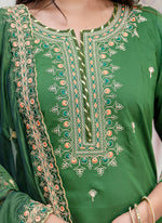 Thumbnail for Vellora Silk Blend Green Occasional Wear Embroidery Work Readymade Salwar Suit