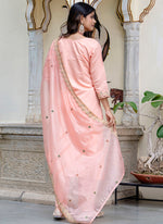 Thumbnail for Vellora Silk Blend Peach Occasional Wear Embroidery Work Readymade Salwar Suit