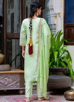 Thumbnail for Vellora Silk Blend Light Green Occasional Wear Embroidery Work Readymade Salwar Suit