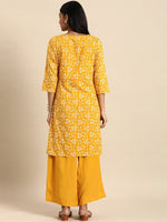 Thumbnail for All About You Women Yellow Floral Printed Pure Cotton Kurta with Palazzos - Distacart