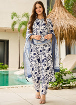 Thumbnail for Vellora Navy Blue Daily Wear Printed Work Readymade Kurti